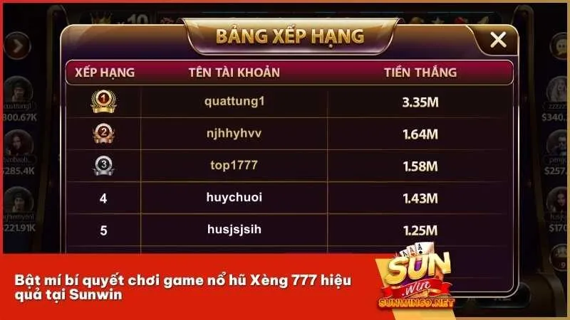 Bật mí bí quyết chơi game nổ hũ Xèng 777 hiệu quả tại Sunwin 